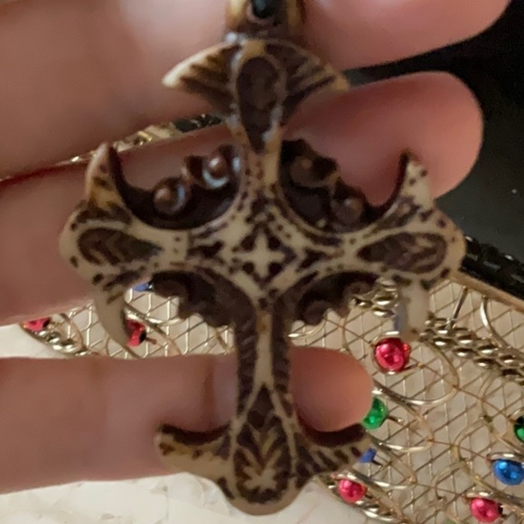 YNISEX DOUBLE STRAND LEATHER CHAIN WITH SHADES BROWN BLESSED CROSS - Picture 3 of 4